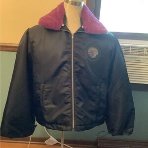 Random Identities Bomber Jacket with Faux Fur Collar Large NWOT